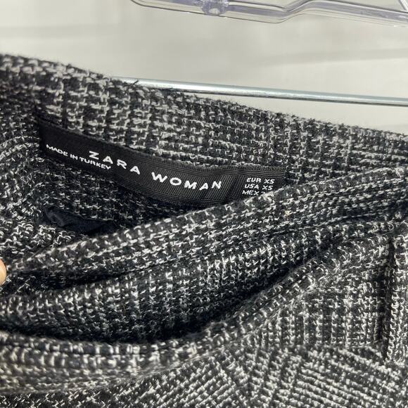 Zara Gray Tweed Skirt Size XS Belted Mini A-Line - Picture 6 of 7